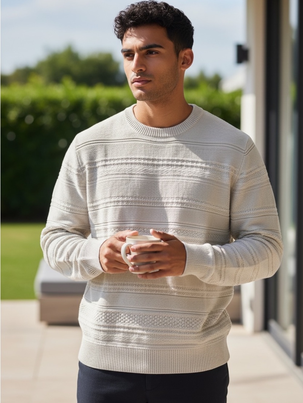 A.P.C. Men's Cream Patterned Crewneck Sweater